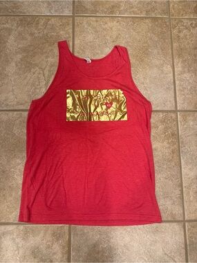 Bella Canvas Red Tank Top with Gold Foil Lawrence Kansas Graphic